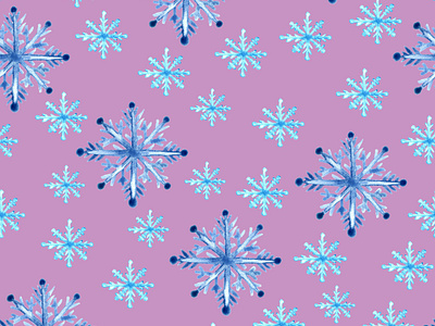 watercolor snowflakes seamless pattern, purple background