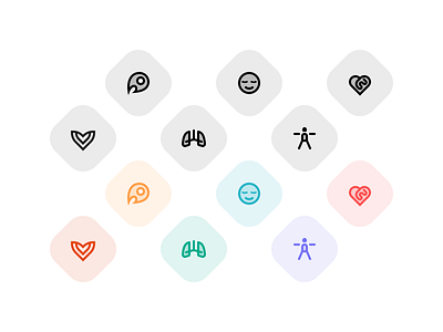 Health icons android app exercise health heart iconography mindfulness ui vector