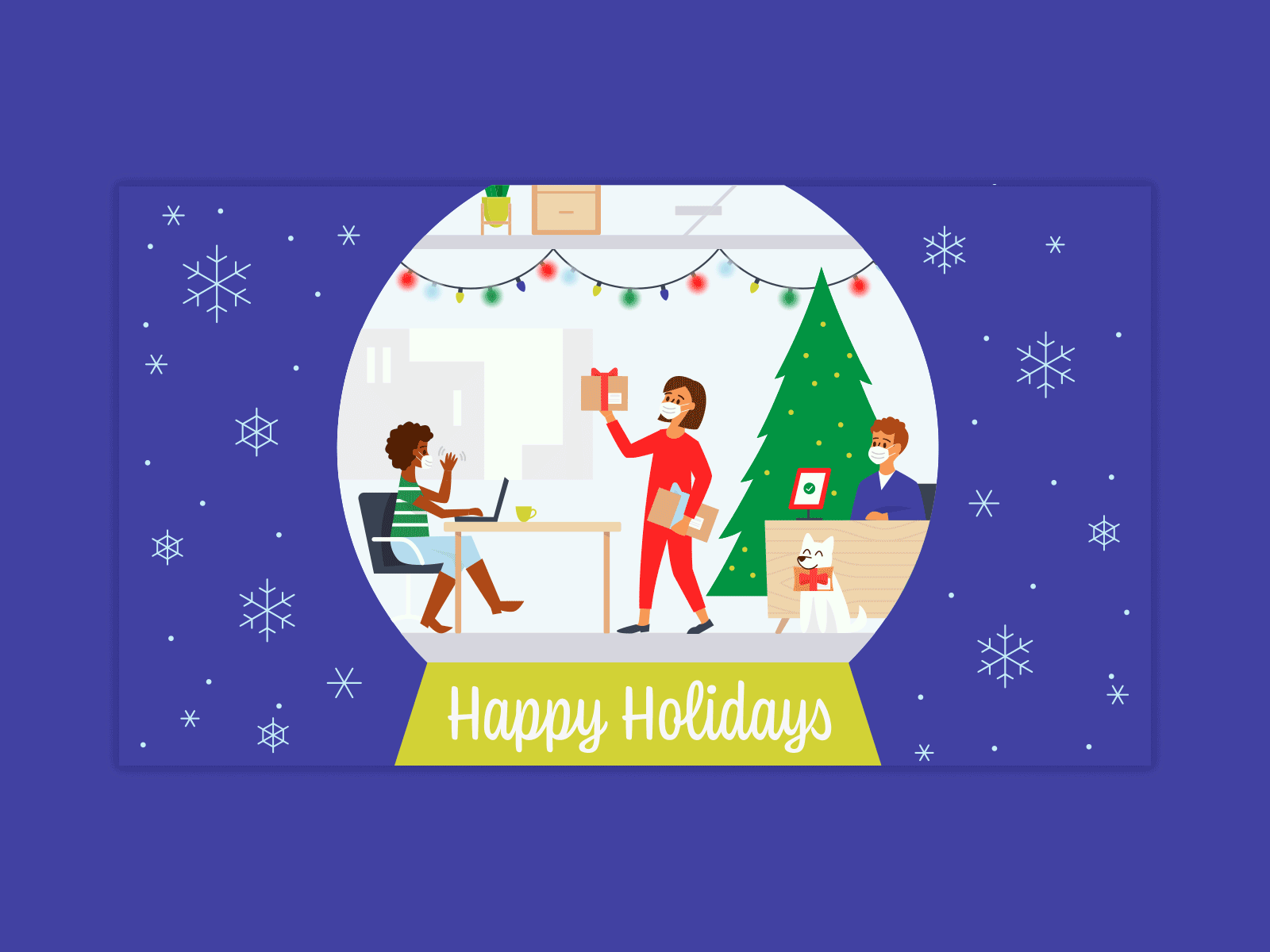 Envoy Holiday Email animation branding covid19 design envoy holiday holiday card holiday greeting illustration illustrator lights office photoshop photoshop animation snow vector