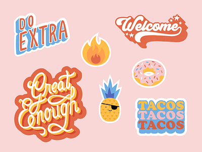 Envoy sticker set donut emojis fire icon illustration lettering pineapple stickers swag
