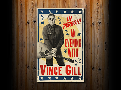 Poster design for Vince Gill badge branding design distressed graphic design illustration lettering logo poster posterdesign retro vincegill