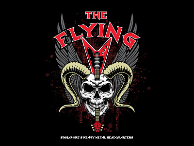 Logo for The Flying V, a Heavy Metal bar located in Singapore badge branding design graphic design heavymetal illustration logo music retro rocknroll vector