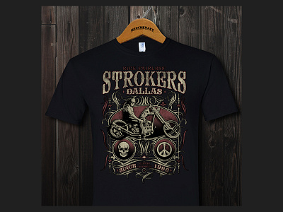 Strokers Dallas tee design badge branding design graphic design harley illustration logo motorcycles retro strokersdallas texture typography vector vintage