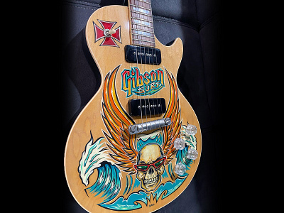 Hand Painted Les Paul for Gibson Custom Shop badge branding custom customguitar design graphic design guitar handpainted illustration logo one off retro surf music vector