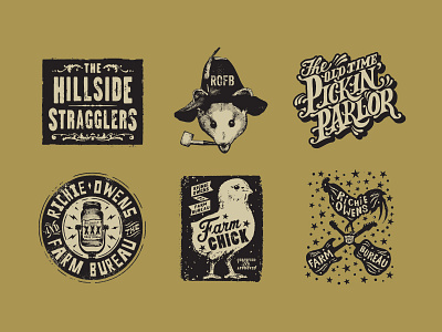 Various logo design projects for musician Richie Owens badge branding design graphic design hillbilly illustration logo music retro rough vector vintage