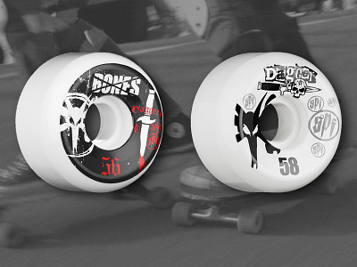 Bones Dagger Logo Wheels. badge bones branding daggers design graphic design illustration logo retro skateboard thrashin vector wheels