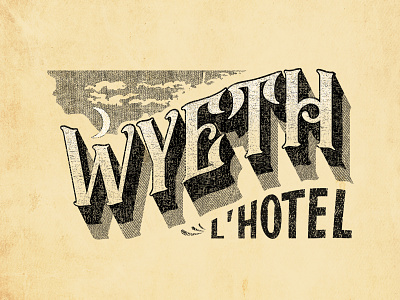 Wyeth L' Hotel logo badge branding design french graphic design hotel logo illustration logo retro type treatment vector