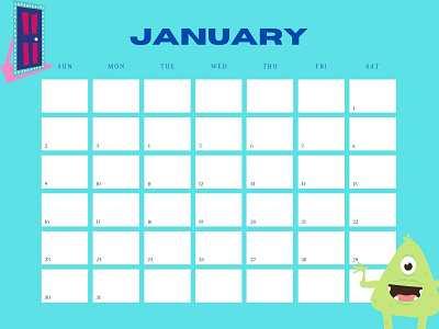 Monster Themed January 2022 Canva Calendar Template
