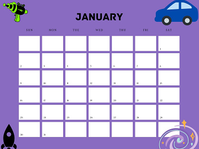 Futuristic Themed January 2022 Canva Calendar Template