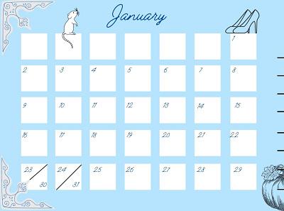 Cinder Princess Themed January 2022 Canva Calendar Template