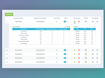 Tanant Management collapse data dropdown list power radio button schedule