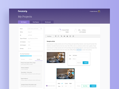 Composely Content Editor v1 application editor form purple saas table ui writer