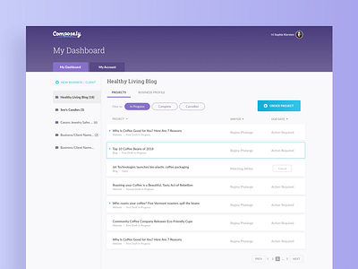 Composely Project Management application dashboard folder hierarchy purple saas table tabs ui