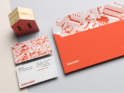 Avacorp - Envelope architecture branding house illustration isometric real estate stationery