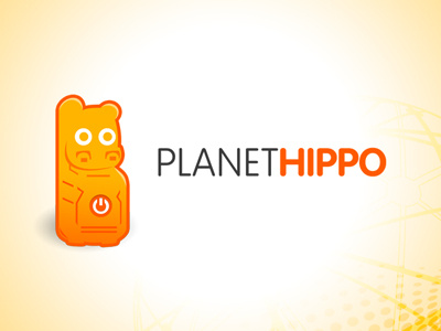 Planet Hippo cartoon grey logo orange