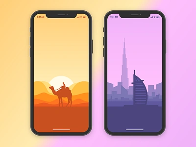 Arabic world background camel city desert dubai illustration ios iphone x mobile ui ux vector