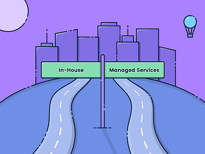 Why Choose Managed Service Over In House - Illustration ai balloon city illustration moon night road street vector