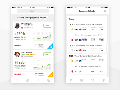 Social investment network iPhone app app finance fintech forex ios iphone social trading ui ux