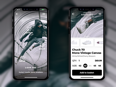 Look-based fashion store app concept cart challenge e commerce e shop fashion fashion store inspiration mobile shop single item sketch ui design