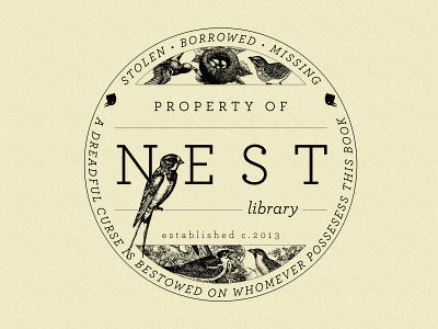 The Nest Library archer birds design library stamp typography vector
