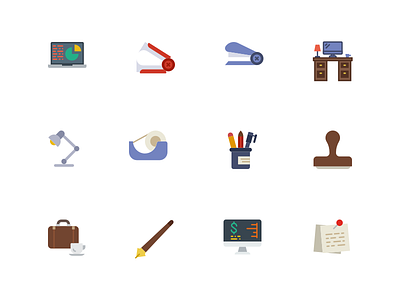 Office Icons desk icon lamp laptop note office pen smashicons