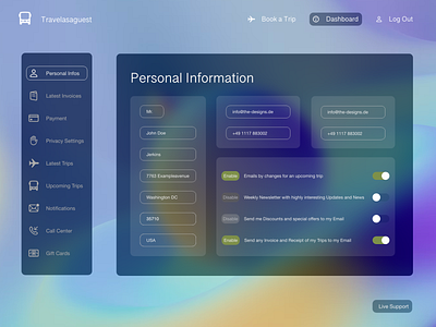 Interface of Personal Dashboard and Settings apple design blocks blurred branding dashboard glassmorphism illustration interface ui ux vector