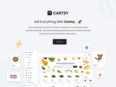 Cartsy WordPress E-Commerce Theme branding clothing delivery ecommerce fashion food furniture gadgets grocery minimal multivendor myntra react shop shopify woocomerce woocommerce theme wordpress theme