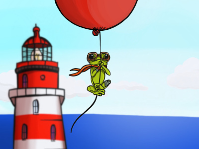 Flying Frog balloon digital frog lighthouse pocreate