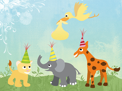 Baby animal party baby animals baby shower illustration invitation party hats texture