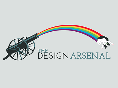 The Design Arsenal variation cat logo rainbow typography