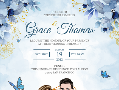 Single Side Wedding Invitation Card design illustration invitation portrait