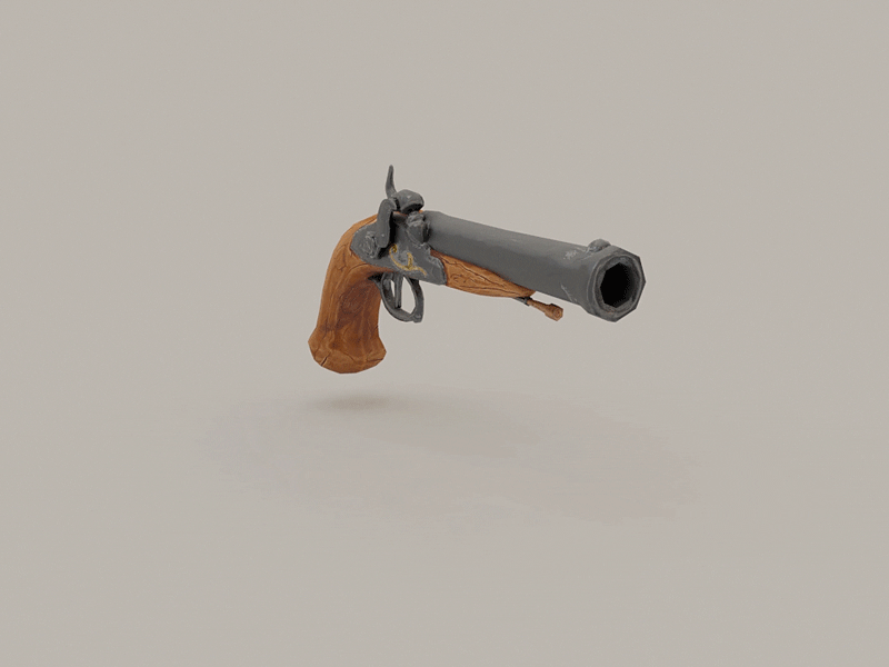 Stylised low poly black powder pistol 3d black powder game asset hand painted handgun lowpoly pistol stylised