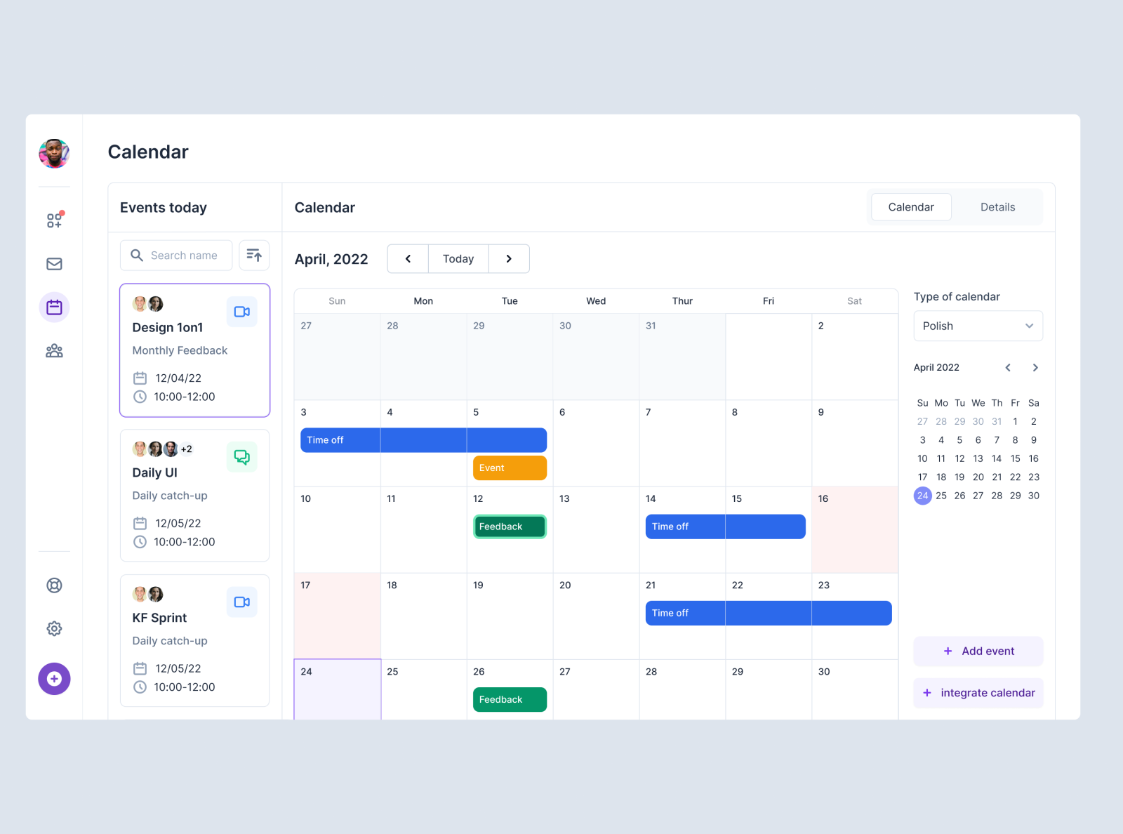 Calendar by Kitsune on Dribbble