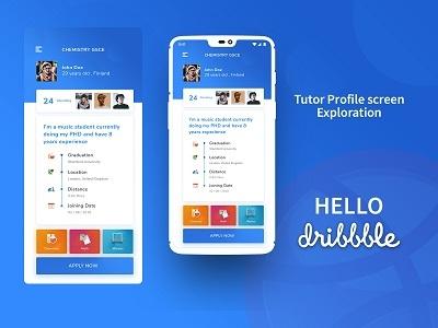 Tutor profile screen app design apply now profile screen tutor app ui design ux design