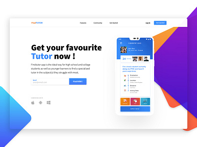 App Landing page concept app branding design landing page profile screen tutor ui ux web