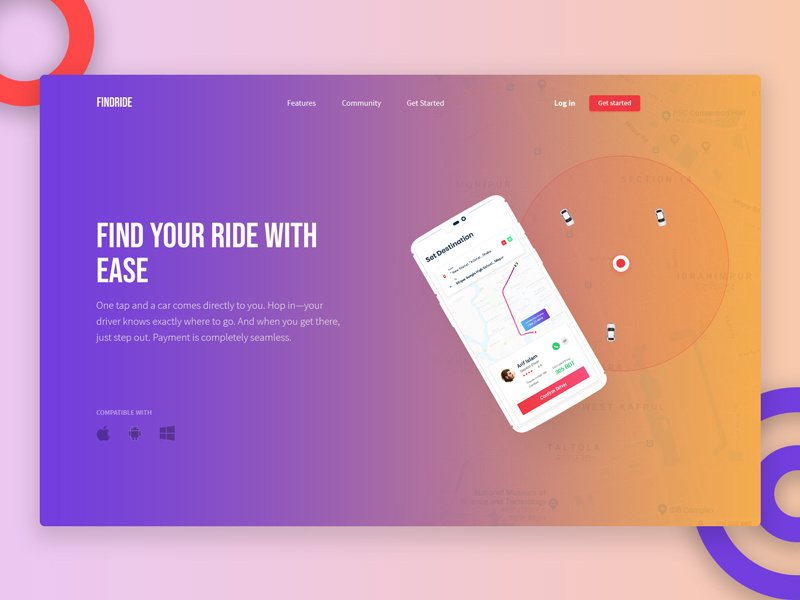 Find ride app landing page by Md Shohanur Rahman on Dribbble