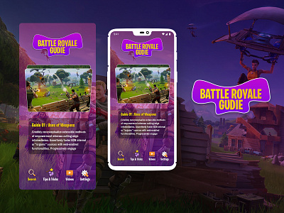 Fortnite Battle Royale Guide app app concept battle royale fortnite battle royale game guide illustration playing typography ui ux weapon