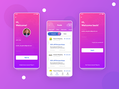 Coupon App Sign in and Dashboard 2019 trend app app design dashboard mobile ui signup ui ui design user experience userinterface ux design
