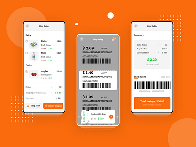 Shop Buddy Coupon app UI in Progress app app design coupons minimal money qrcode scanning shop summary ui ui design ux ux design