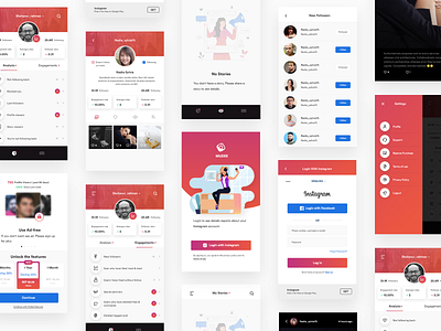 Instagram anlytics app in progress analysis analytics app clean clean ui dashboad dashboard ui gradients instagram landingpage mobile payment premium profile studio ui userinterface ux ux design web