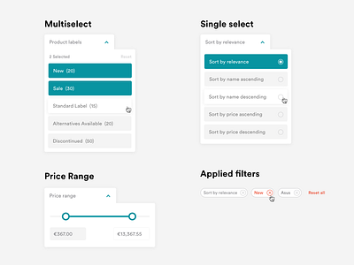 E-commerce filters view