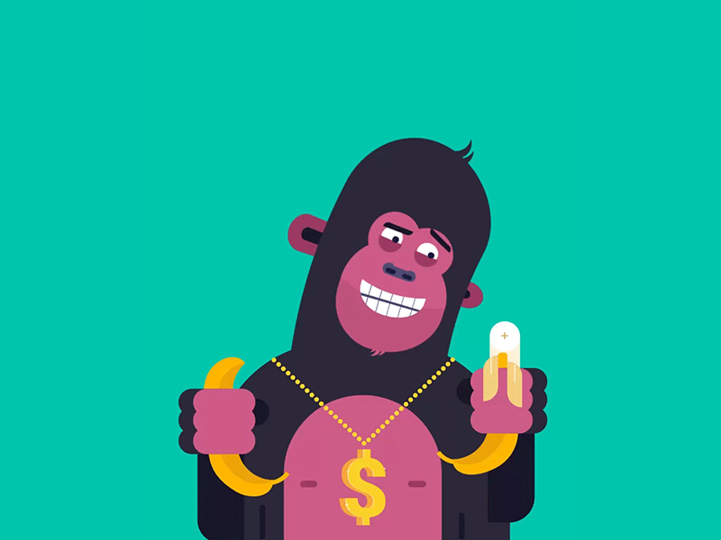 Monkey animation banana chain flat gold gorilla monkey treeky
