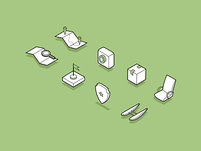 Isometric Icon Pack box camera chair float icons isometric map security shield wind