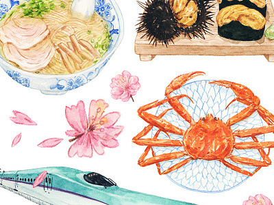 Hokkaido Delicacies food food illustration hokkaido illustration japan painting travel watercolor