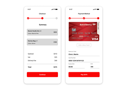 A Debit Card Checkout Page for an E-Commerce App