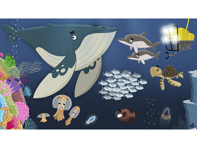 Undersea world baleia cartoon design de personagens golfinhos ilustração peixes sea tartaruga