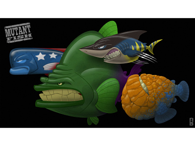Mutant Fishes cartoon design de personagens heróis ilustração marvel peixes quadrinhos shoal sátira vingadores