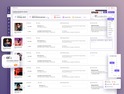 Callsheet for Photoshoot scheduling clean creativity dashboard ui designs light theme model neat design photoshoot purple theme uidesign