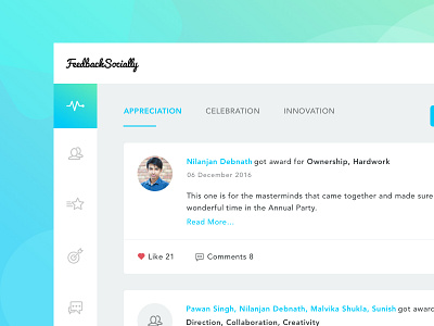 Feedback Socially Dashboard appreciation celebration company creative ideas design employee feedback innovation social