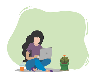 Time To Relax cactus characterdesign design flatdesign illustration laptop orange juice relaxing vector